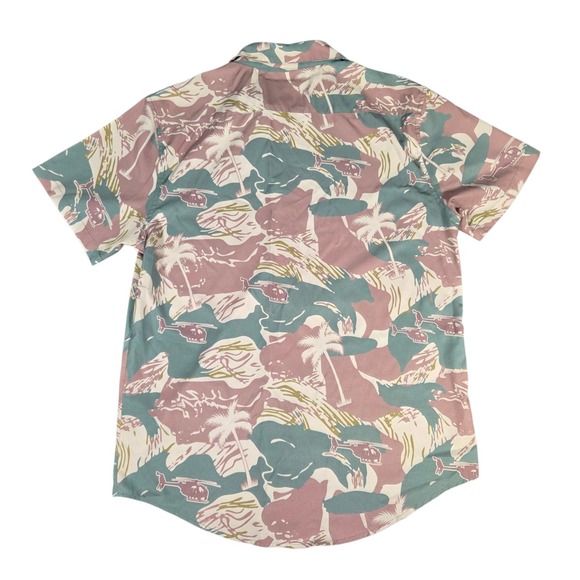 Savage Tacticians Shirt Mens Small‎ Helicopter Camo Hawaiian Snap Buttons - Picture 2 of 8
